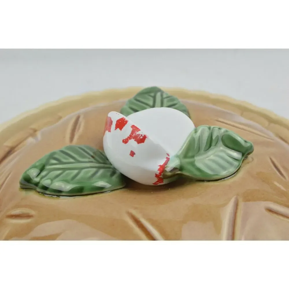 Vintage Ceramic Apple Pie Keeper Strawberry Covered Pie Dish 11x3 Brown Lid 3D